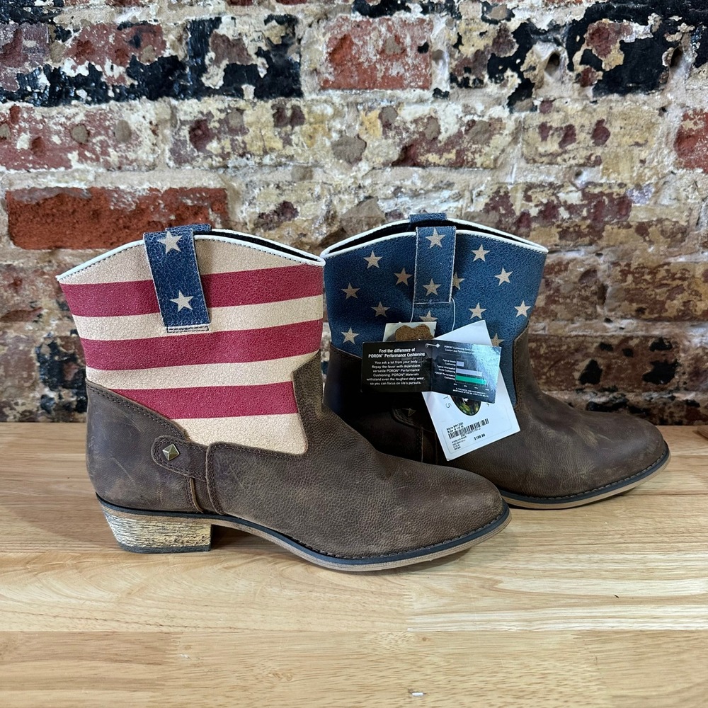 Sterling River Womens Brown American Flag Mid-Calf Cowgirl Western Boots 9.5 M